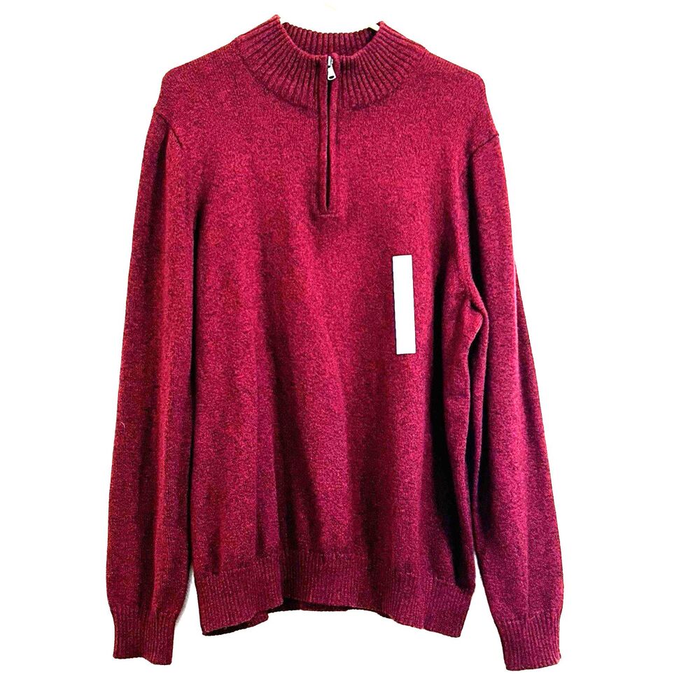 Croft & Barrow Men's Sweater Size XL Red Wine 1/4 Zip Long Sleeve Extra Soft NEW